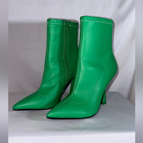 BAR III Womens Green Stretch Comfort Olevia Pointed Toe Flare Zip-Up Booties - Picture 3 of 6